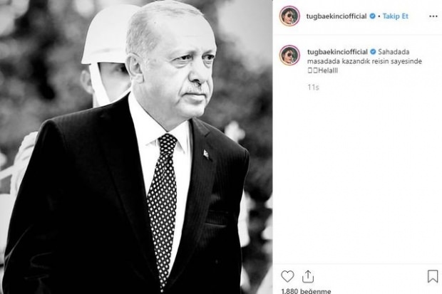 Tuğba Ekinci sdílení prezidenta Erdoğana
