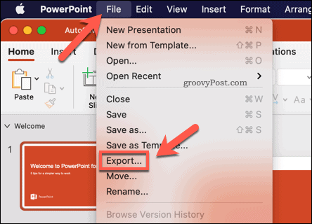 Export prezentace PowerPoint jako videa na Macu
