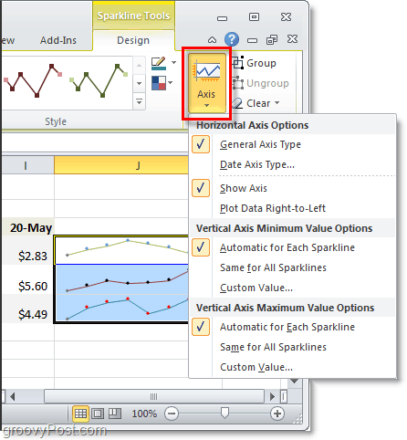 změnit osy jisker v Excelu 2010