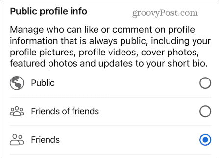 informace o veřejném profilu na facebooku