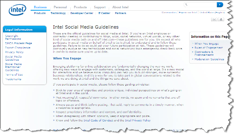 pokyny pro sociální média Intel