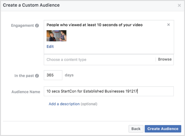 Vlastní publikum pro interakci s videem na Facebooku