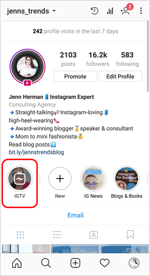 Ikona IGTV v profilu Instagram