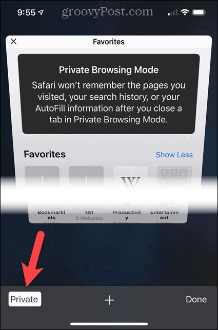 Vypněte možnost Soukromé v prohlížeči Safari v systému iOS