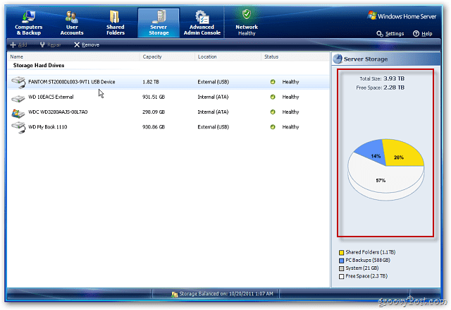 Windows Home Server: Přidejte externí pevný disk pro zvýšení úložiště