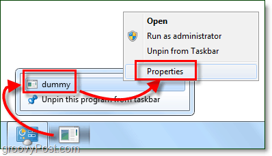 upravit vlastnosti zástupce na hlavním panelu Windows 7