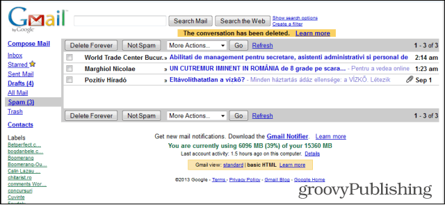 Gmail ve starém stylu html