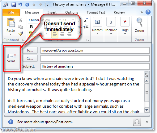 odeslání e-mailu v aplikaci Outlook 2010 neznamená, že bude doručen okamžitě
