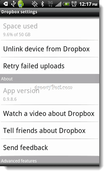 Odinstalace Dropbox pro Android