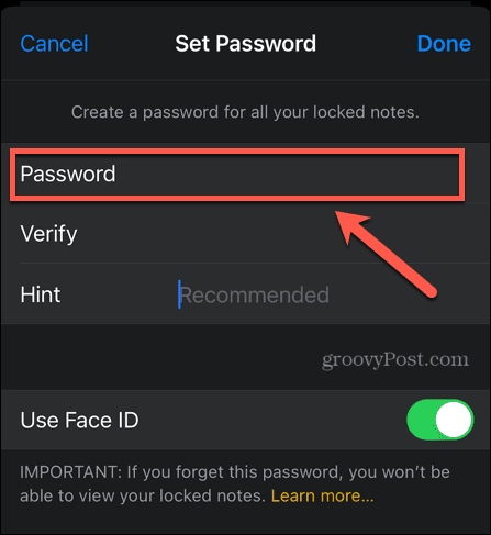 iphone zadejte heslo pro poznámky
