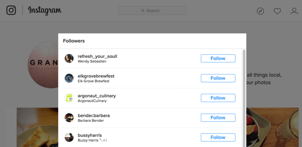 Zde se zobrazuje, jak se váš seznam sledovatelů zobrazuje na Instagramu.