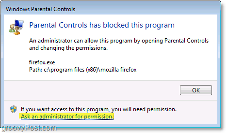 vyskakovací okno se zobrazí v systému Windows 7, pokud je blokuje zásada rodičovské kontroly