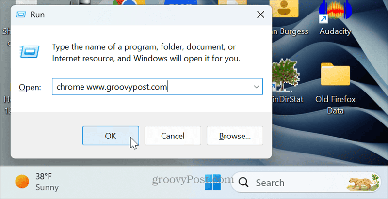 spustit dialogové okno otevřít stránku specifickou pro Chrome