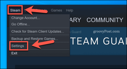 Možnost Nastavení Steam v klientovi Windows 10