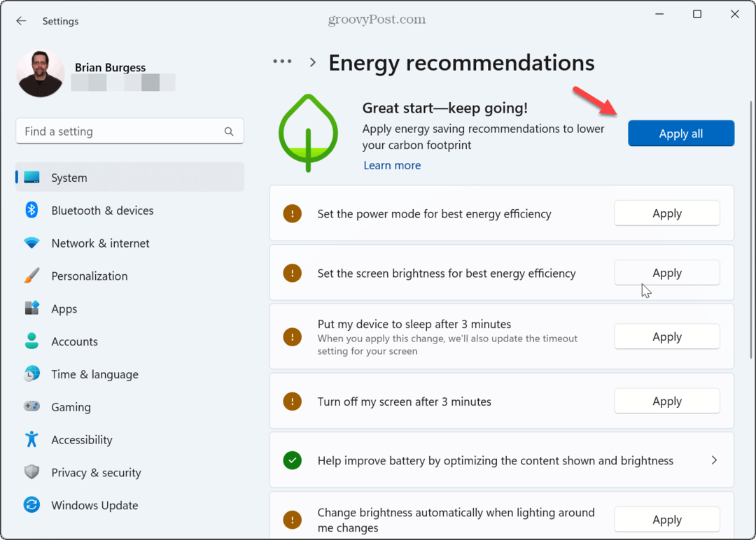 Jak aplikovat energetická doporučení v systému Windows 11