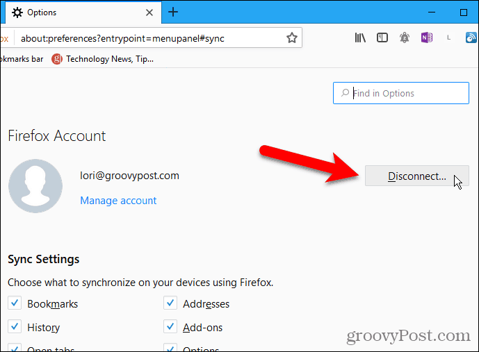 Ve Firefoxu pro Windows klikněte na Odpojit
