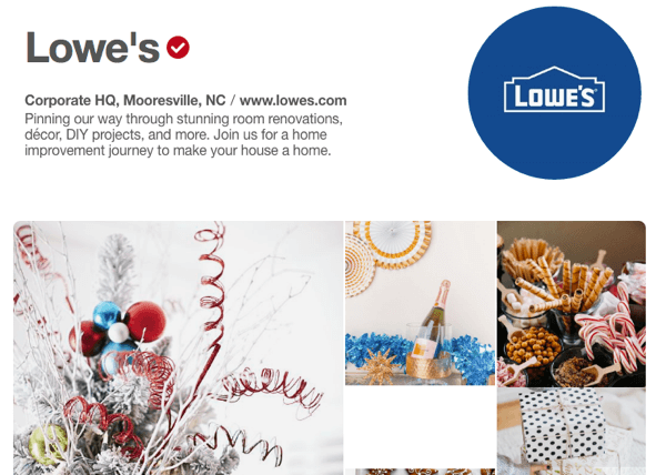Lowe's má příkladnou vitrínu Pinterestu, která obsahuje propagační i užitečný materiál.