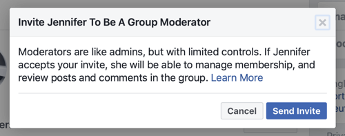 Jak vylepšit komunitu ve skupině na Facebooku, příklad zprávy na Facebooku, když je člen vybrán jako moderátor skupiny