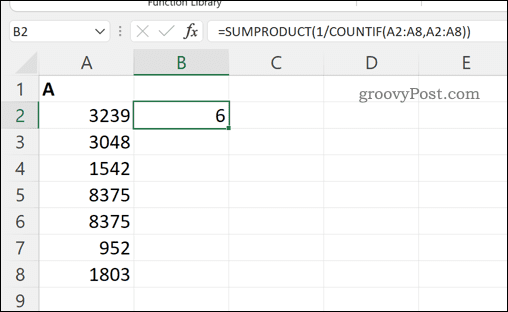 Výpočet celkového počtu jedinečných hodnot v oblasti buněk v Excelu