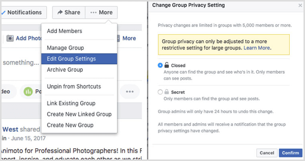 Nastavení ochrany osobních údajů ve skupině Facebook