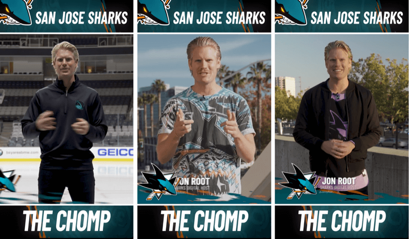 tři příspěvky Instagram Stories ze segmentu Chomp v San Jose Shark