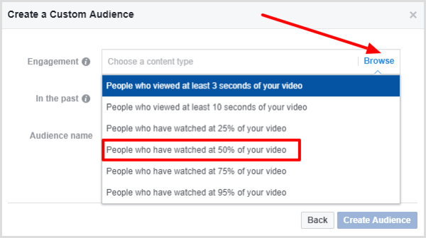 Vyberte lidi, kteří sledovali nejméně 50% vašeho videa.