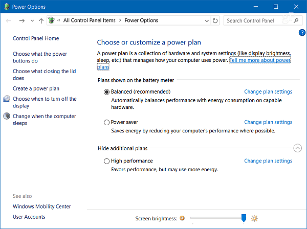 Možnosti napájení Windows 10