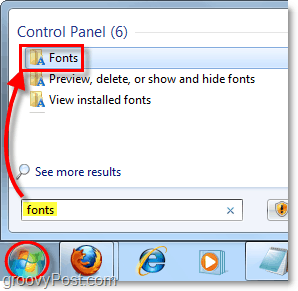 přístup k ovládacímu panelu písma v systému Windows 7 