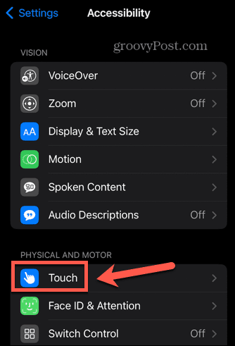 nastavení iphone touch