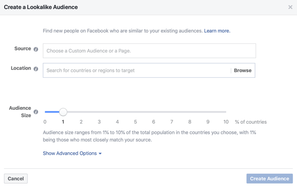 Možnost vytvořit 1% Lookalike publikum pro vaše reklamy na Facebooku.
