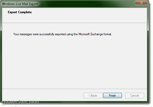 Export do aplikace Outlook z Windows Live Mail dokončen!