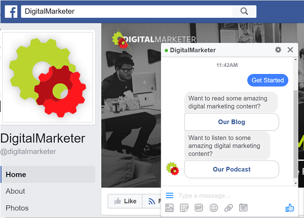 DigitalMarketer používá roboty ManyChat k interakci prostřednictvím služby Facebook Messenger.