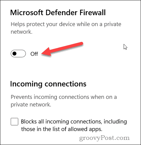 Zakázat posuvník brány firewall systému Windows