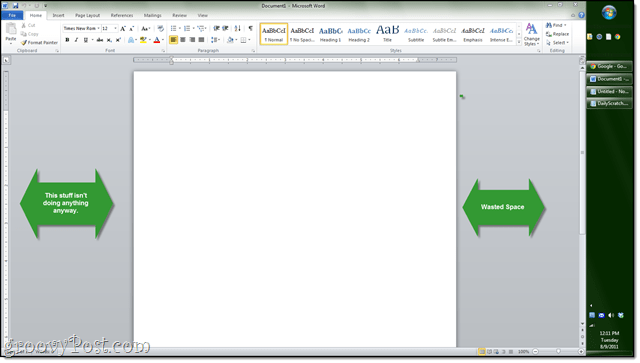 vertikální boční panel v aplikaci Microsoft Word