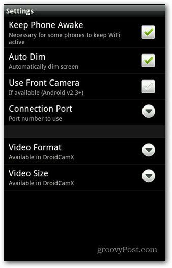 Nastavení aplikace DroidCam pro Android