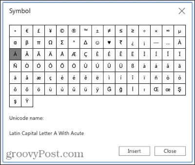 Symboly pro značky přízvuku ve Wordu na webu