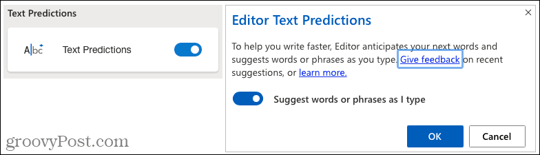Textové předpovědi aplikace Microsoft Editor