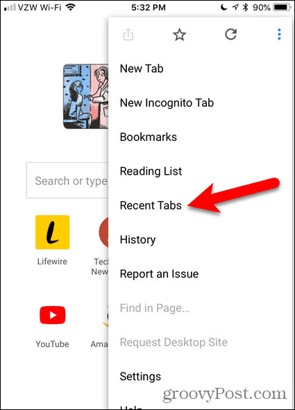 V prohlížeči Chrome pro iOS klepněte na Nedávné karty