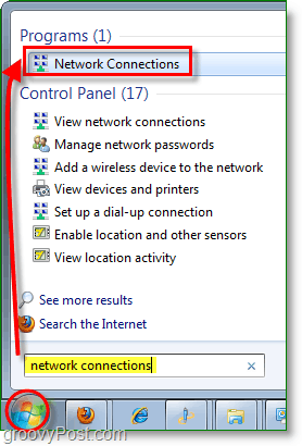 otevřete dialogové okno síťových připojení v systému Windows 7