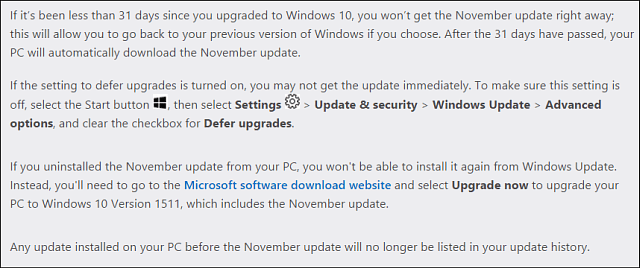 Poznámky k aktualizaci Microsoft Win10 November