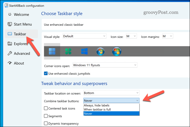 Oddělte položky na hlavním panelu Windows 11 pomocí StartAllBack