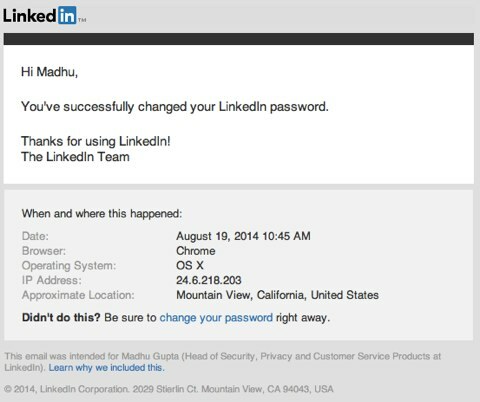 Změny bezpečnostního hesla Linkedin