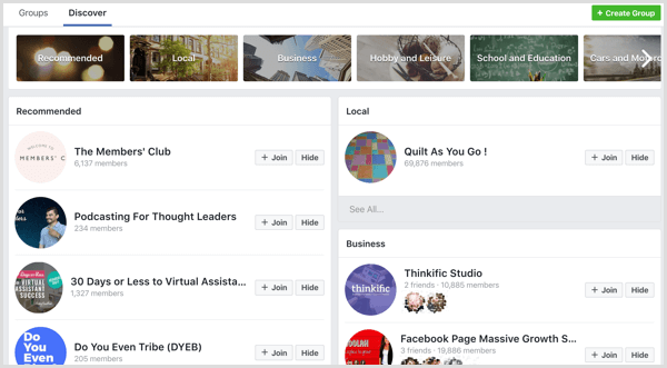 Facebook seskupuje kategorie a návrhy