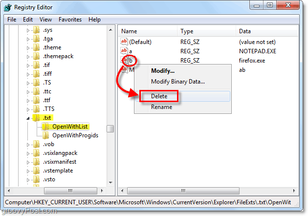 v systému Windows 7 smažte položky, pro které nechcete aplikovat applicatoiny