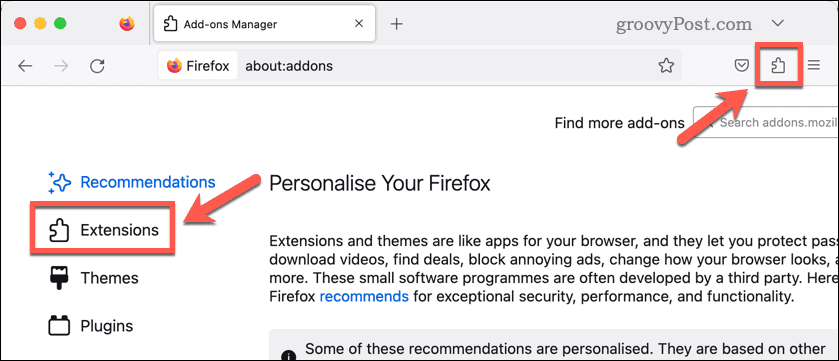 Otevřete rozšíření Firefoxu