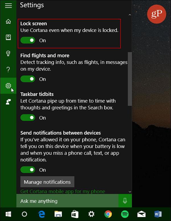 Zapněte obrazovku zámku Cortana Windows 10