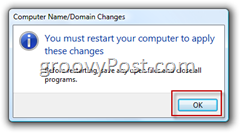 Windows Vista Připojte se k potvrzení domény AD služby Active Directory a restartujte počítač
