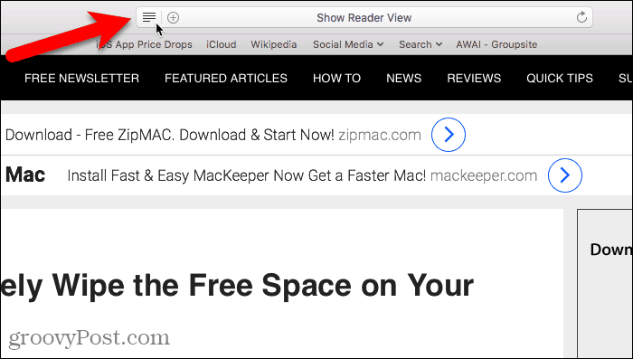 Zobrazit zobrazení čtenáře v prohlížeči Safari pro Mac