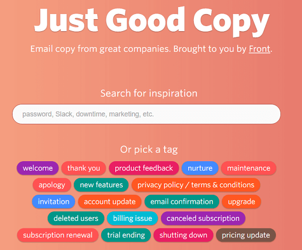 Just Good Copy vám poskytne ukázkové e-maily, které vám pomohou začít.