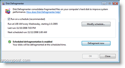 Defragmentace disku pro plánovač úloh systému Windows Vista